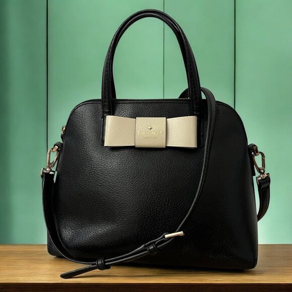 Kate Spade Matthews Street Maise Black & White‎ Bow Dome Satchel Crossbody - Picture 1 of 9